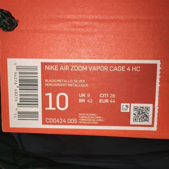 BLACK Nike Air Zoom Vapor Cage 4 HC Rafa Nadal x Tiger CD0424-005 Tennis Shoe 10